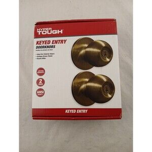 TWO PACK Hyper Tough Keyed Entry Doorknobs-Antique Brass-ANSI Grade 3-NEW!